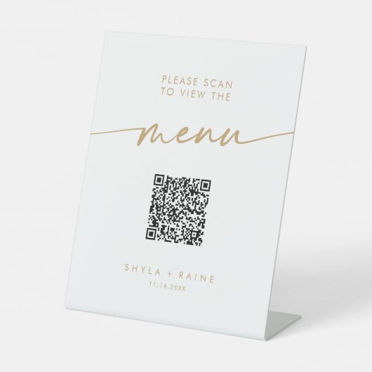 Signe De Table Menu Mariage Boho Chic Gold et White QR Code (Recto)