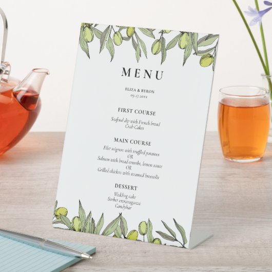 Signe De Table Menu mariage de branche Olive moderne (In SItu)