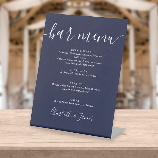 Signe De Table Menu Mariage de script de signature bleu marine