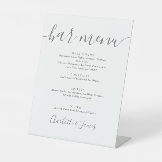 Signe De Table Menu Mariage De Script De Signature Gris Et Blanc (Recto)