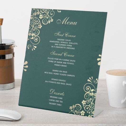 Signe De Table Menu Mariage élégant Emerald Green Gold (In SItu)
