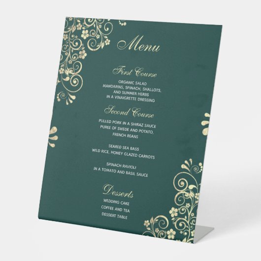 Signe De Table Menu Mariage élégant Emerald Green Gold (Recto)
