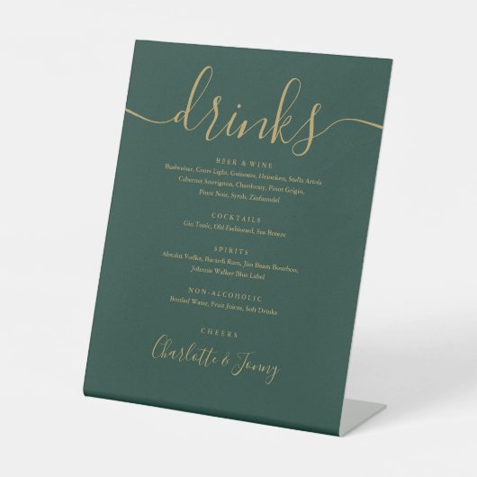 Signe De Table Menu Mariage Emerald Green And Gold Script (Recto)