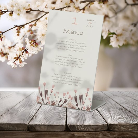 Signe De Table Menu Mariage Fleur sauvage Boho