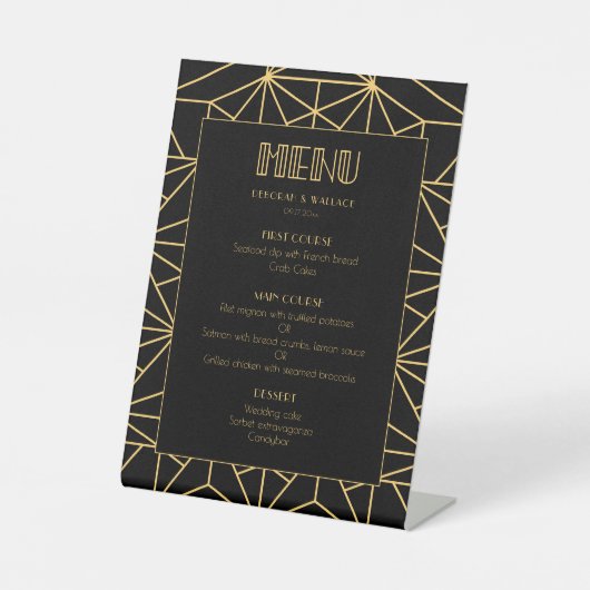 Signe De Table Menu mariage géométrique art déco des années 1920  (Recto)