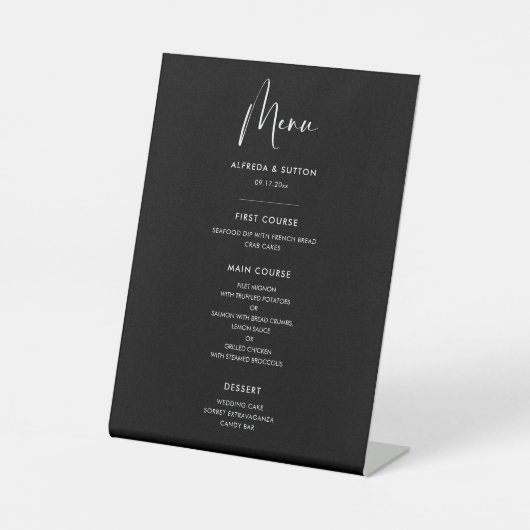 Signe De Table Menu mariage noir élégant et moderne (Recto)