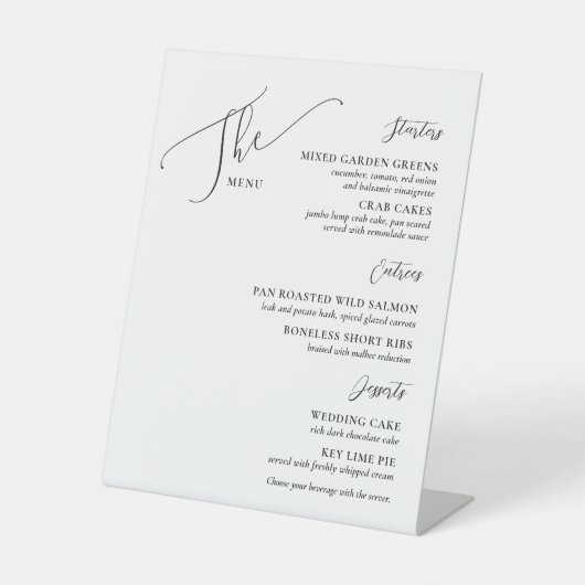 Signe De Table Menu Mariage officiel Elégant Blanc Noir (Recto)