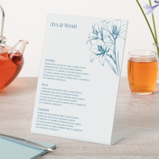 Signe De Table Menu Mariage Plan bleu Lily (In SItu)