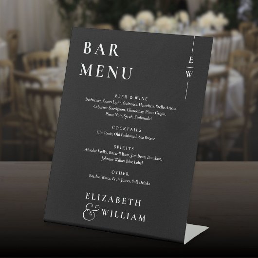 Signe De Table Menu Mini-Barre Monogramme Noir Et Blanc