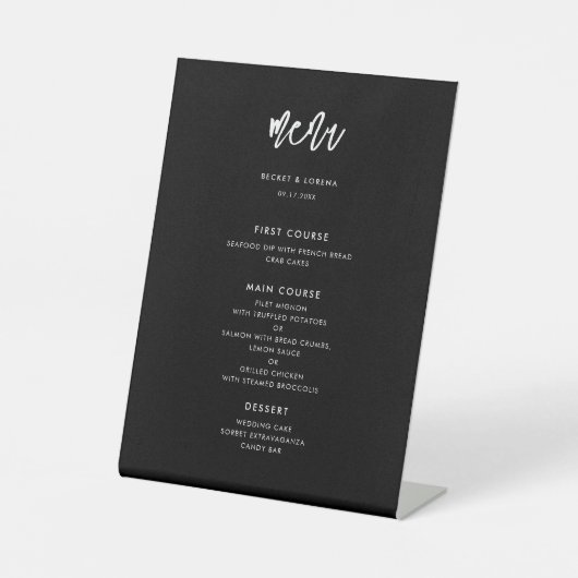 Signe De Table Menu moderne moderne noir mariage (Recto)