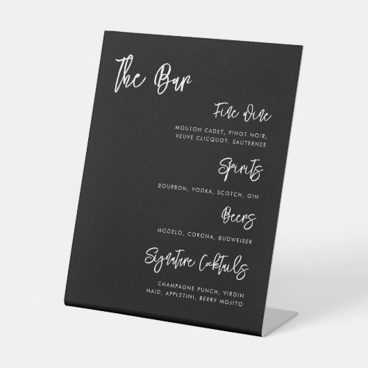 Signe De Table Menu moderne moderne noir Mariage Bar Bar (Recto)