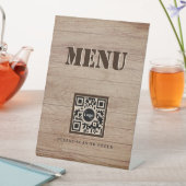 Signe De Table Menu Motif en bois rustique QR Code noir (In SItu)