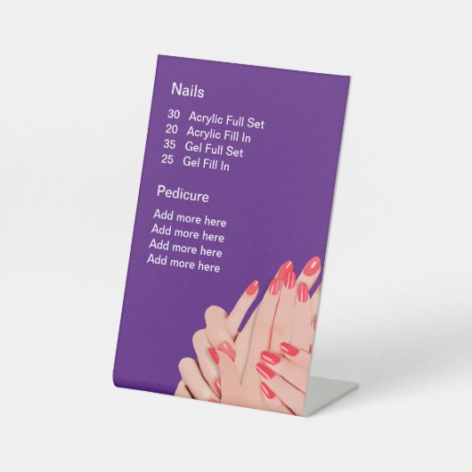 Signe De Table Menu Nail Salon Modèle (Recto)