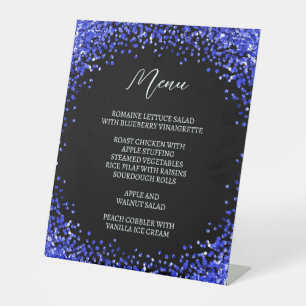 Signe De Table Menu Noir Pailleté Bleu Royal Courbé