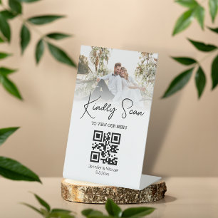 Signe De Table menu photo mariage de code qr minimal simple