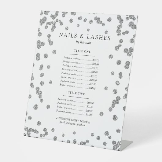 Signe De Table Menu Prix Confetti Parties scintillant Glam argent (Recto)