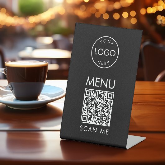 Signe De Table Menu QR Code Noir Café ou Restaurant Scannez-Moi