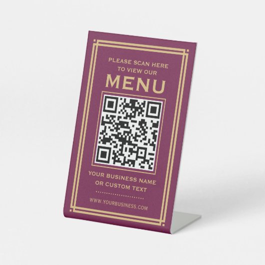 Signe De Table Menu QR Code personnalisé sans contact Plum Gold c (Recto)