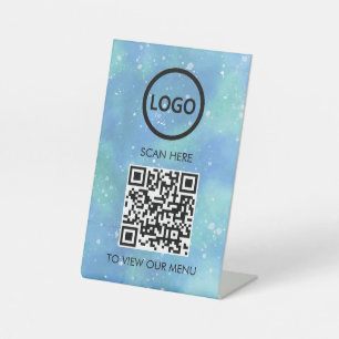 Signe De Table Menu QR Code Professionnel, Logo Contact Sans Cont
