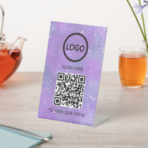 Signe De Table Menu QR Code Professionnel, Logo Moderne Sans Cont