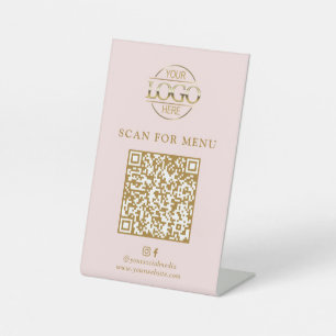 Signe De Table Menu QR Code sans contact Logo d'entreprise Rose M