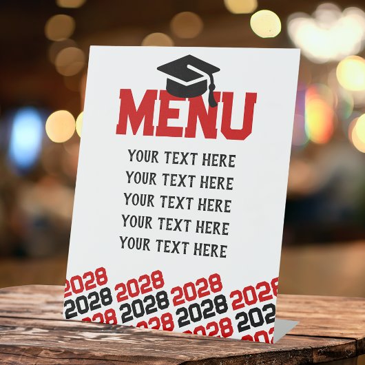 Signe De Table Menu Red & Black Graduation Party