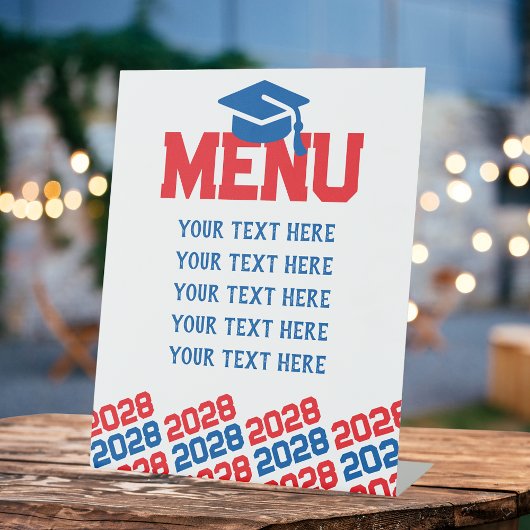 Signe De Table Menu Red & Blue Graduation Party
