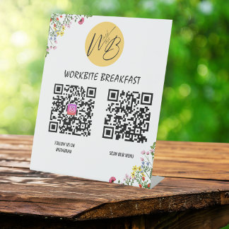 Signe De Table Menu Restaurant fleur sauvage, Instagram Qr Code