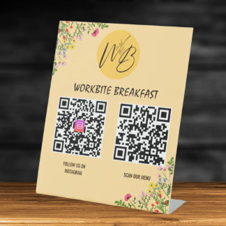 Signe De Table Menu Restaurant fleur sauvage, Instagram Qr Code
