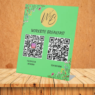 Signe De Table Menu Restaurant fleur sauvage, Instagram Qr Code