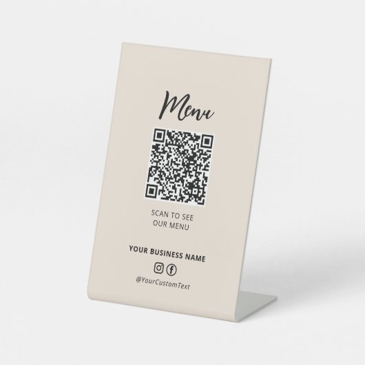Signe De Table Menu Restaurants modernes Code QR Social Media Sig (Recto)
