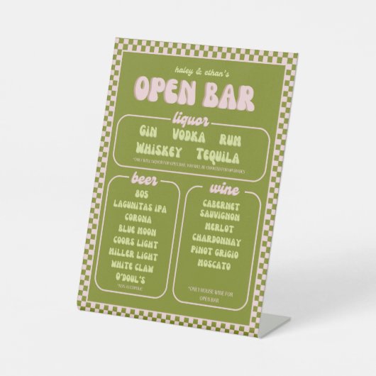 Signe De Table Menu Retro Open Bar (Recto)