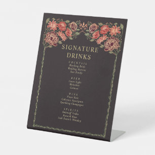 Signe De Table Menu rose Gold Black Red Enchanted Garden Bar