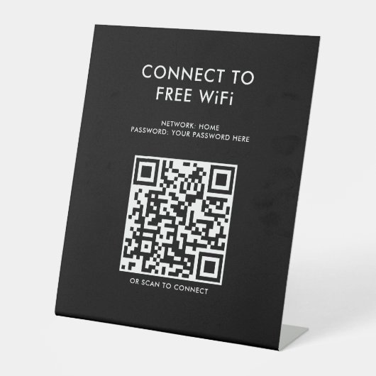 Signe De Table Menu sans contact Code QR Connexion WiFi Noir (Recto)