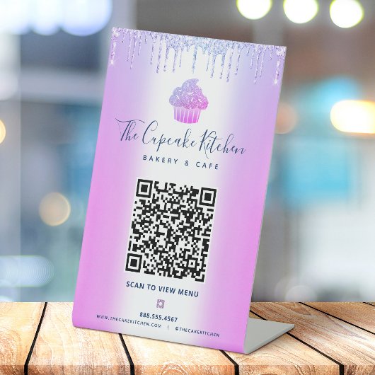 Signe De Table Menu Scan Code QR Cupcake Pailleté Boulangerie Vio