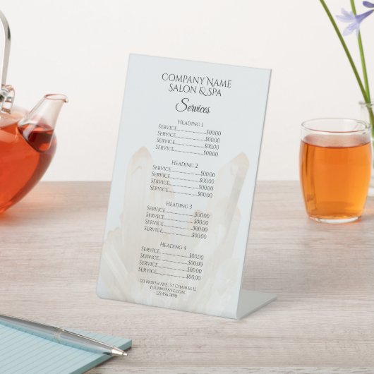 Signe De Table Menu Services Salon Spa de Crystals blancs (In SItu)