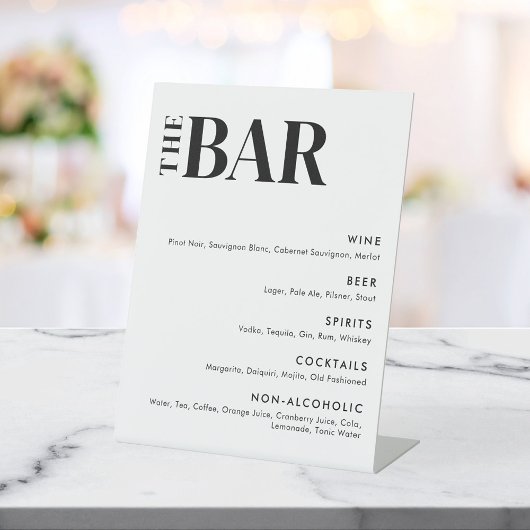 Signe De Table Menu simple et moderne de la barre Mariage