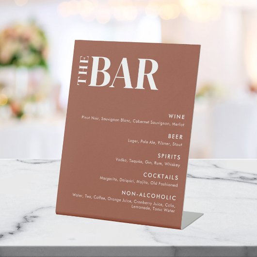 Signe De Table Menu simple et moderne de la barre Mariage