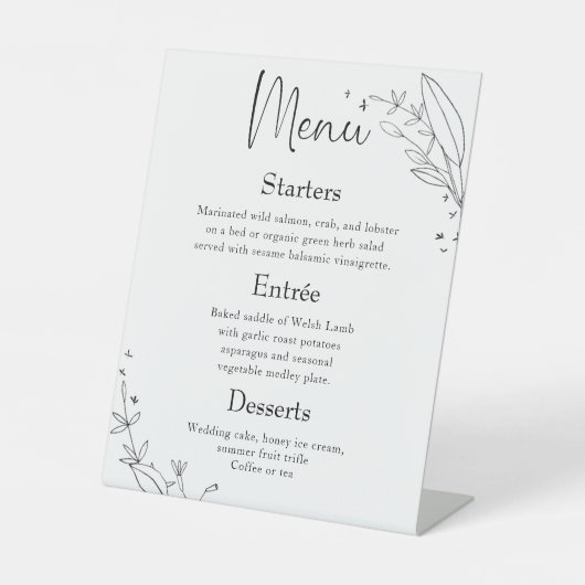 Signe De Table Menu Simple Floral Line Art Mariage Diner Menu (Recto)