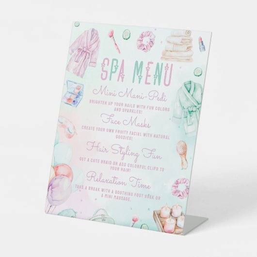 Signe De Table Menu spa Pastel Enfants Pamper Party Menu (Recto)