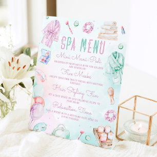 Signe De Table Menu spa Pastel Enfants Pamper Party Menu