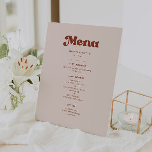 Signe De Table Menu stylé retro mariage rose pêche
