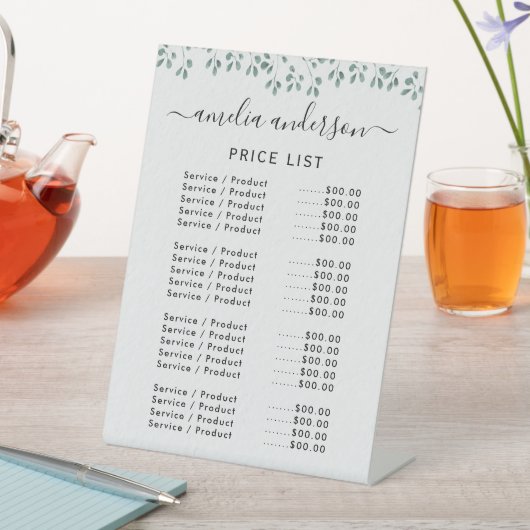 Signe De Table Menu Tarif Simple Vert (In SItu)