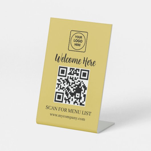 Signe De Table Menu Texte Code QR Or Affichage Entreprise Moderne (Recto)