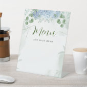 Signe De Table Menu Vert bleu hydrangea Baby shower (In SItu)
