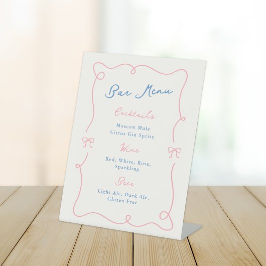 Signe De Table Menu Whimsical Hand Drake Pink & Blue Bar