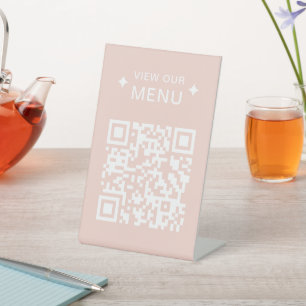 Signe De Table Menus de code QR moderne pour les restaurants rose