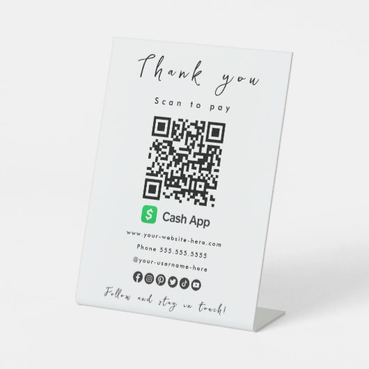 Signe De Table Merci Cash App QR Code numérisation pour payer bla (Recto)