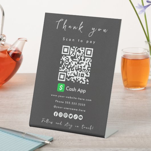 Signe De Table Merci Cash App QR Code Scan pour payer Soft Black (In SItu)
