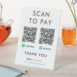 Signe De Table Merci Cash App Venmo Scan pour payer le code QR bl